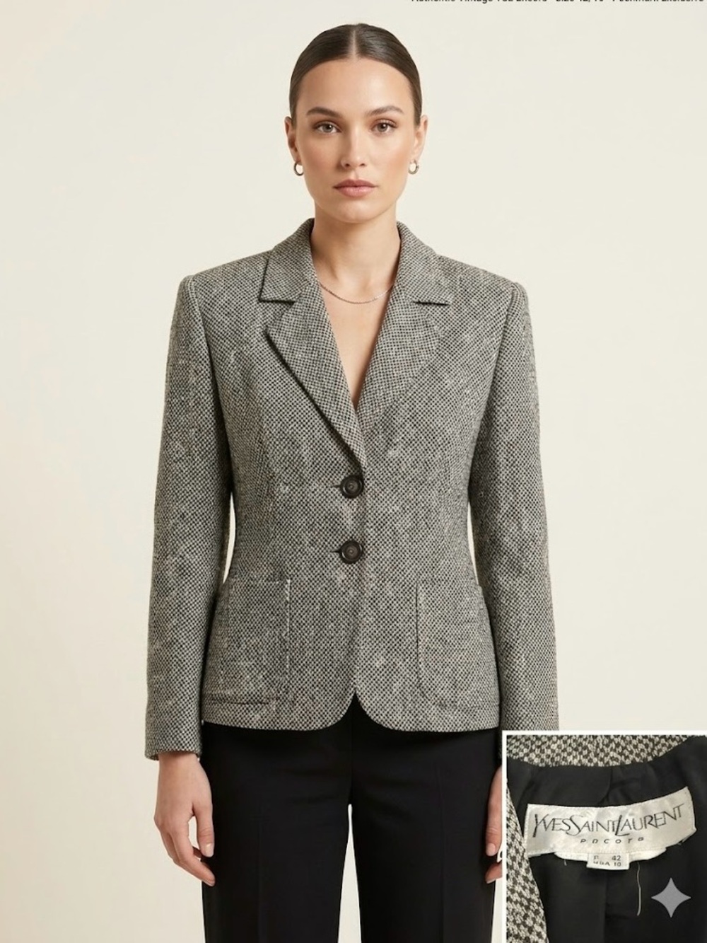 Yves Saint Laurent Encore VINTAGE Women's Gray Herringbone Blazer YSL